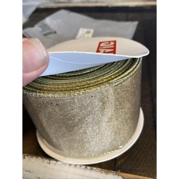 Glitter Gold Wired Ribbon 2.5 In X 10 Yards Ribbon With Metallic Edge Gift - Picture 3 of 4